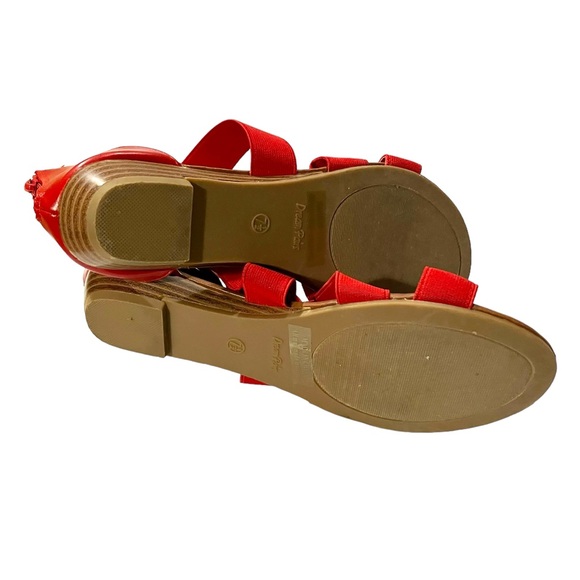 Red Sandals Elastic Strap Open Toe Low Wedge Sandals Back Zipper Shoes Size 7.5 - Picture 2 of 7